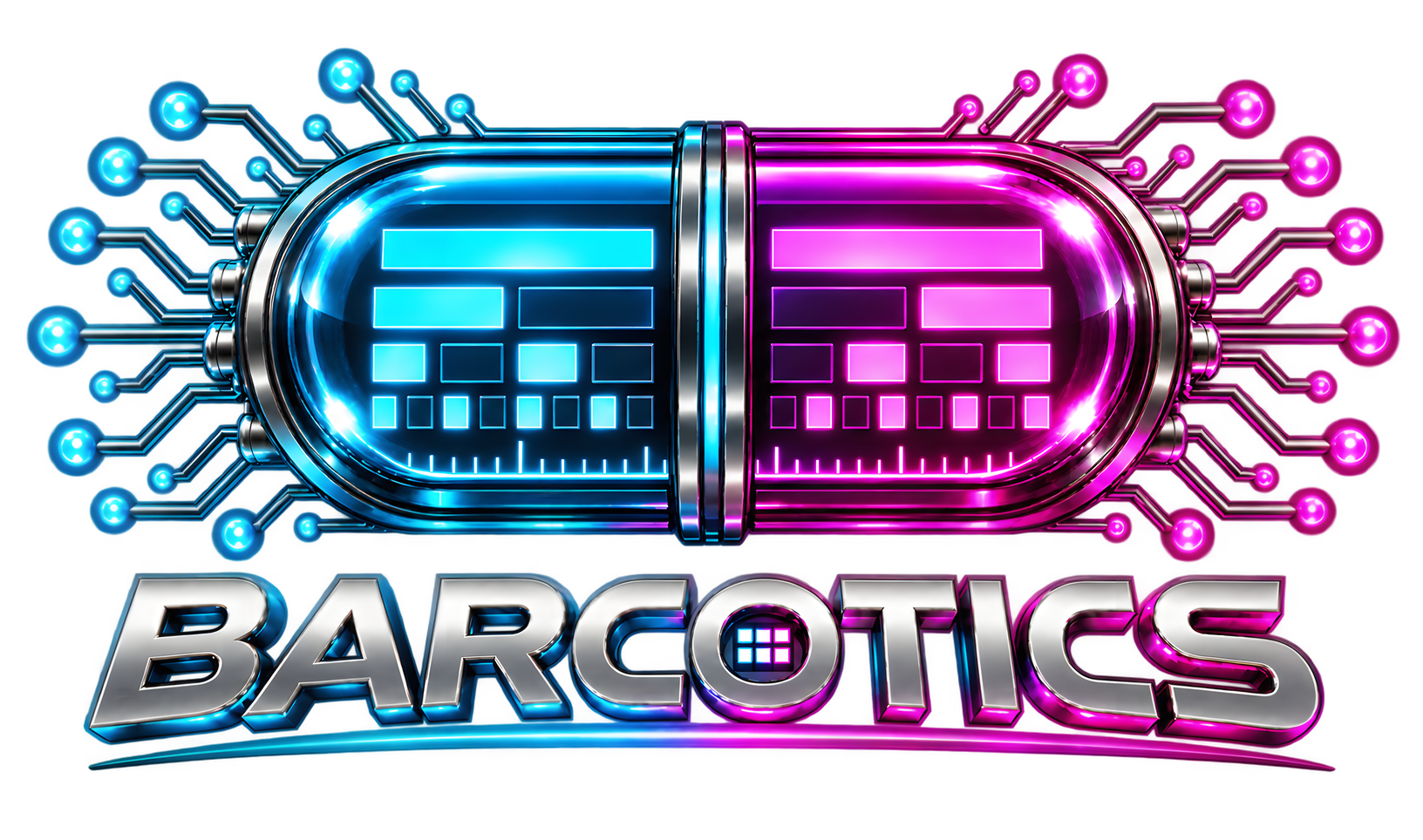 Barcotics: a cyan and magenta digital capsule containing rhythmic subdivisions